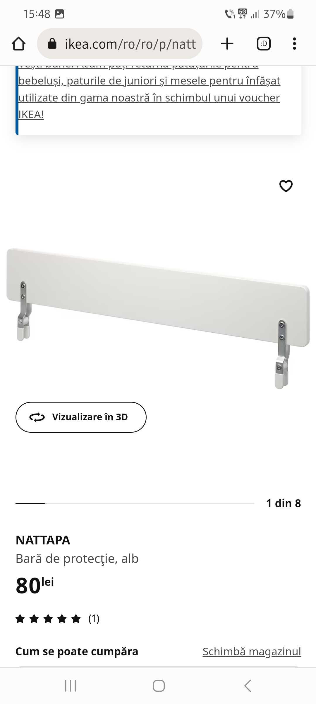 Pat Ikea pentru copii 70×160 cm, somiera, saltea si bara protectie