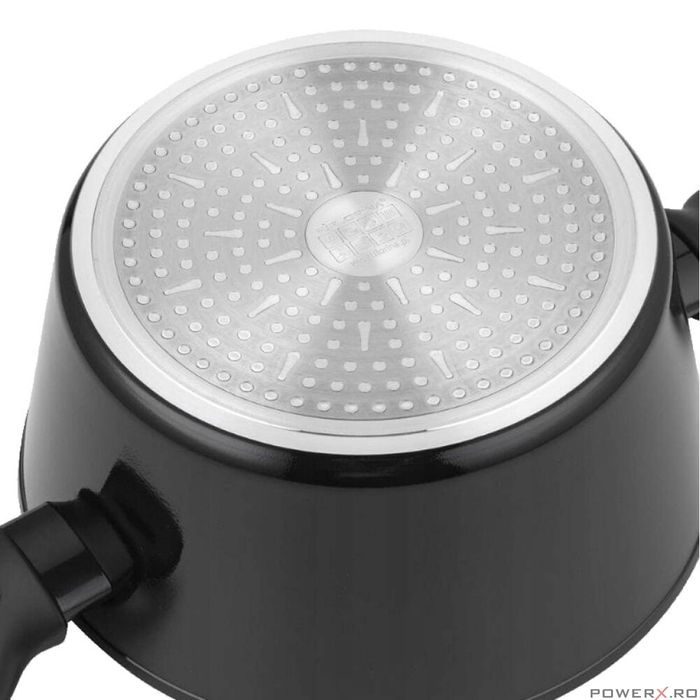 Oala cu capac din aluminiu, invelis antiaderent negru, 20 cm, 2.6l,