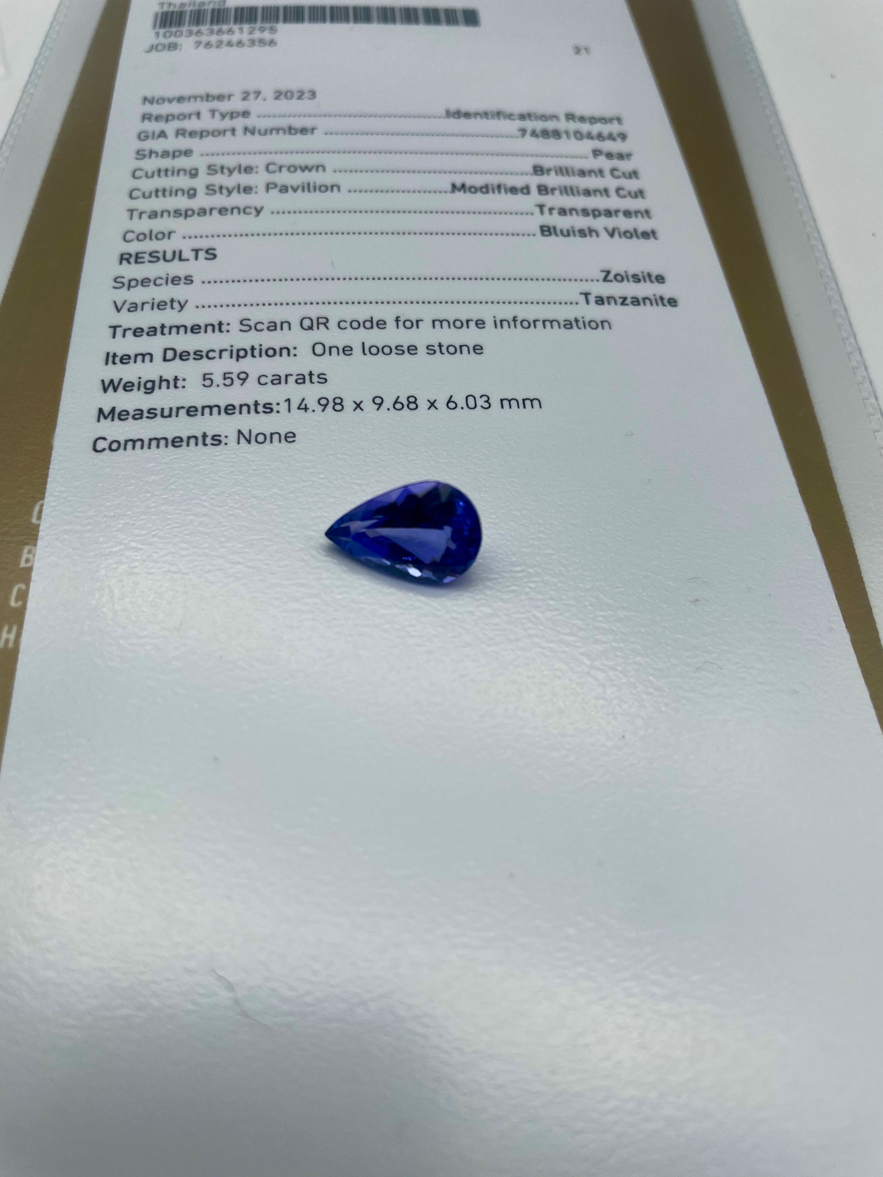 Инвестиционен естествен Танзанит 5.59ct. GIA Сертификат