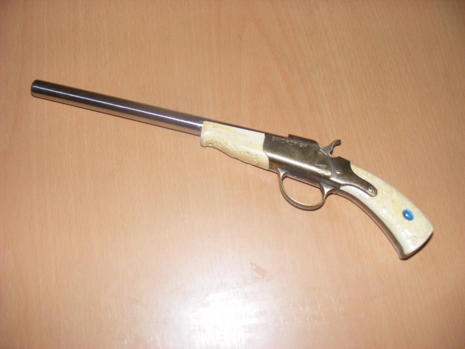 Pistol vechi de jucarie,pistol metalic 28,5 cm,aspect superb panoplie