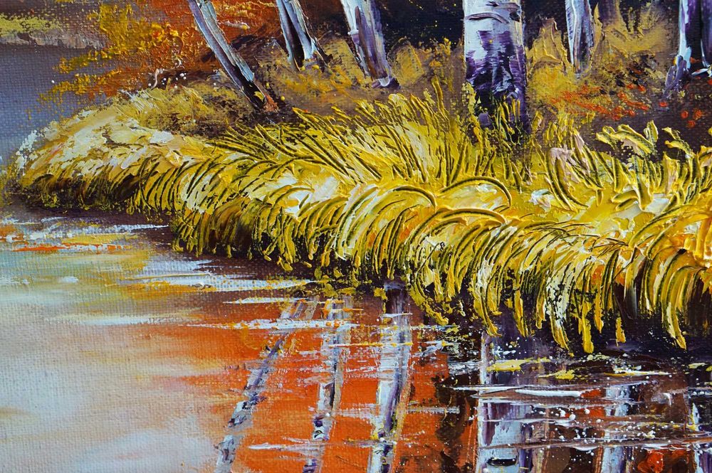 "Шепотът на брезите" Картина 50х40см, Маслена живопис с шпакла