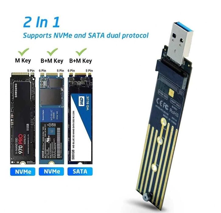 Adaptor SSD dual protocol M.2 NVMe / M.2 NGFF la USB 3.0 PC / laptop