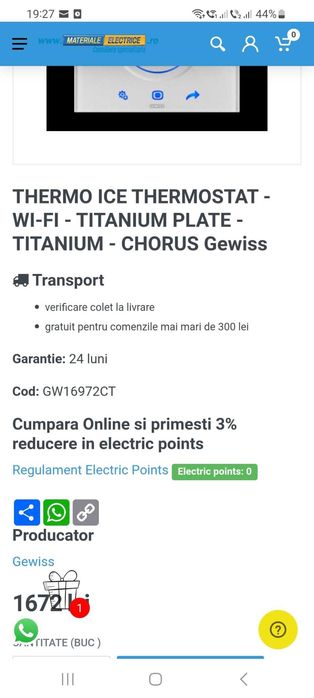 Gewiss Termostat Termo Ice WI-FI Titan Aparent GW 16971CT