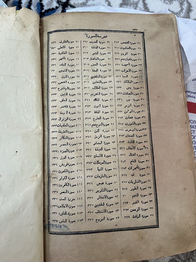Antikvar diniy kitob Kalomut-Tasrif 1868 arab yozuvida, Qur’on bilan