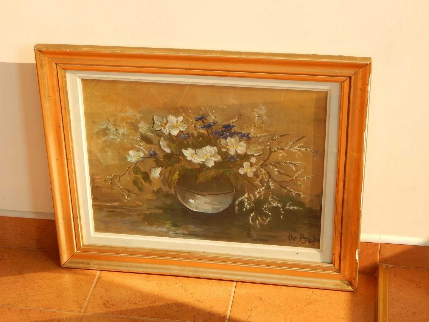 Tablou pictura vaza cu flori natura statica cu geam protectie 69x56 cm