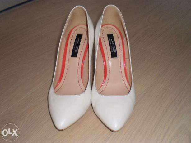 Pantofi ivory cu toc comod, din piele naturala, mireasa