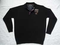 Pulover negru barbati 3 nasturi guler polo lana pura virgina P & Shark