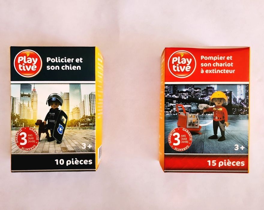 Set figurina pompier cu accesorii si politist cu caine SIGILAT