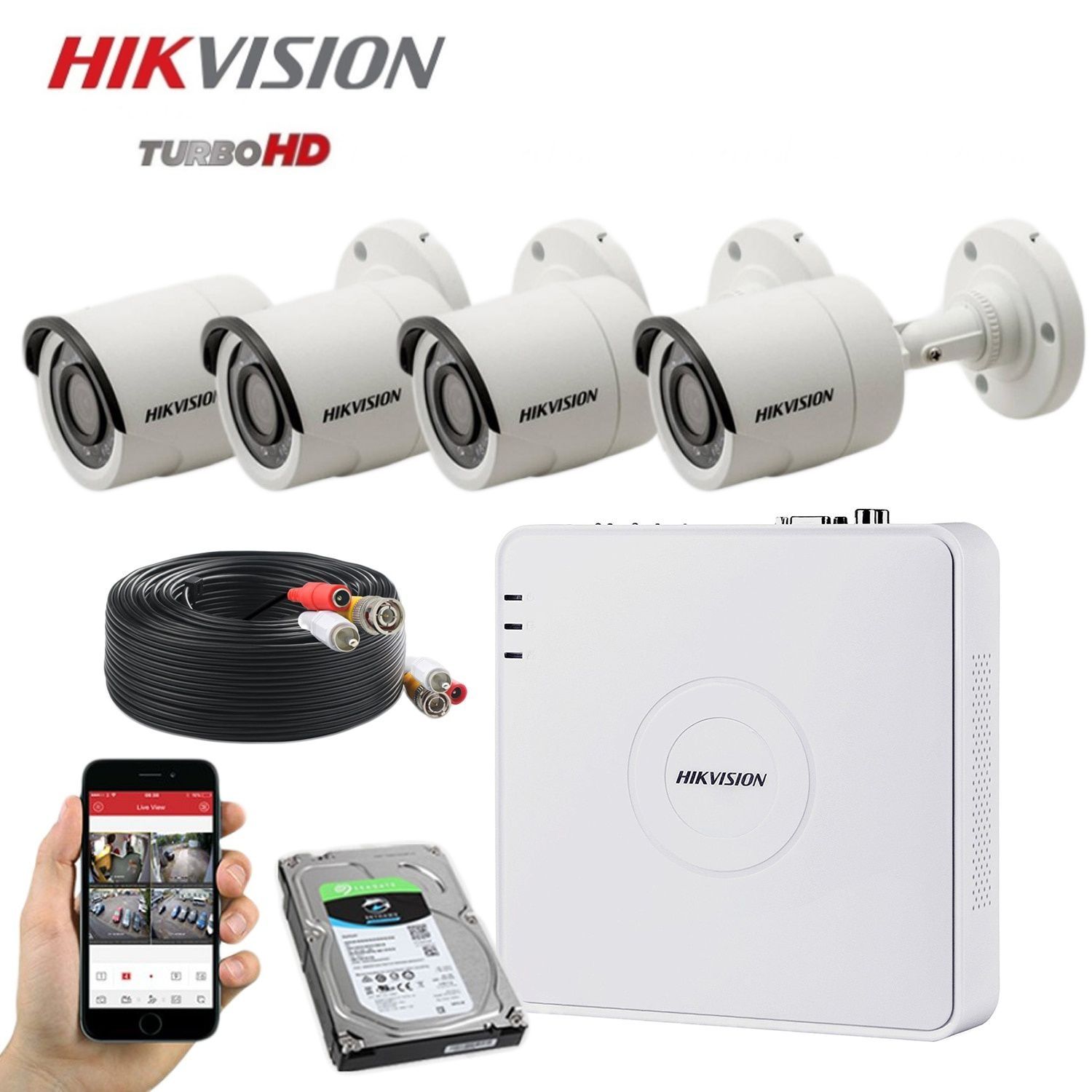 Готовый комплект 4 штуки Камеры видеонаблюдения Hikvision