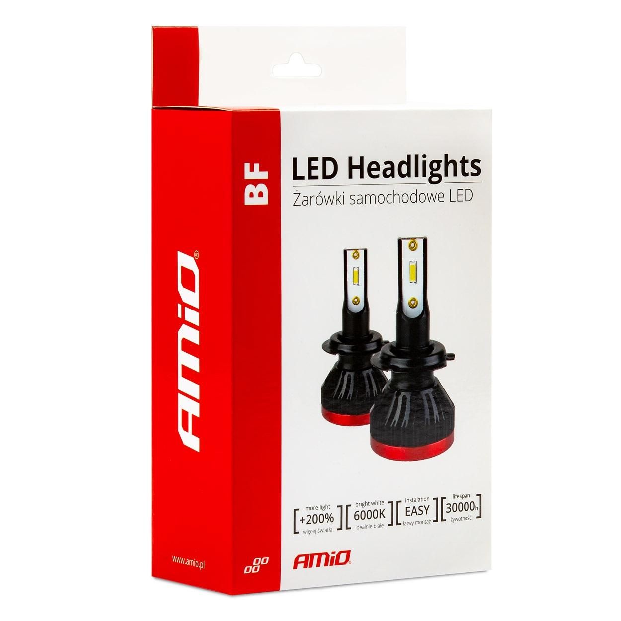комплект led лед диодни крушки за фар amio h4 h/l bf mini - 50w. ...