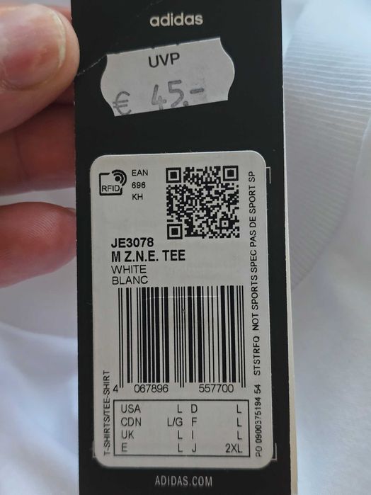 Tricou alb Adidas Original, mărimea L și XL, nou cu etichetă