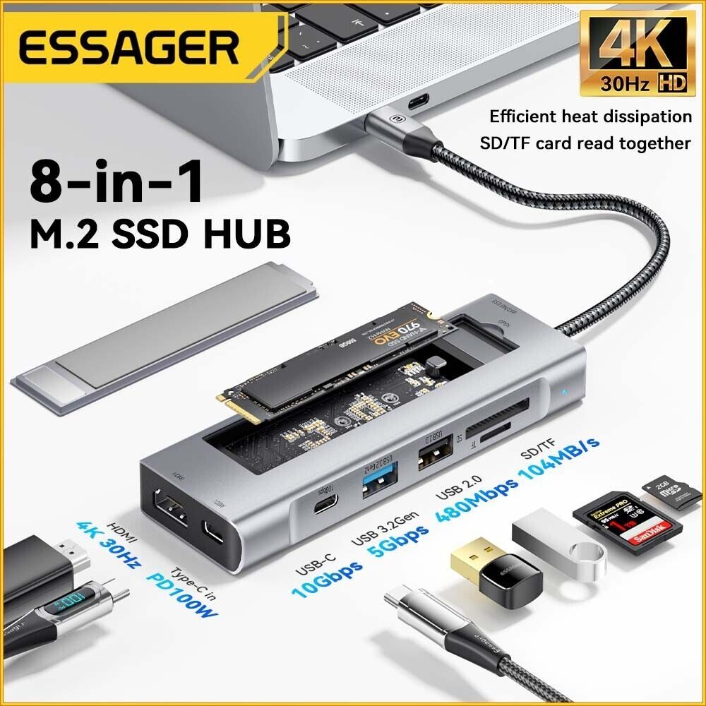 USB Type-C HUB для MacBook 8 в 1 с поддержкой NVME и SATA6 SSD