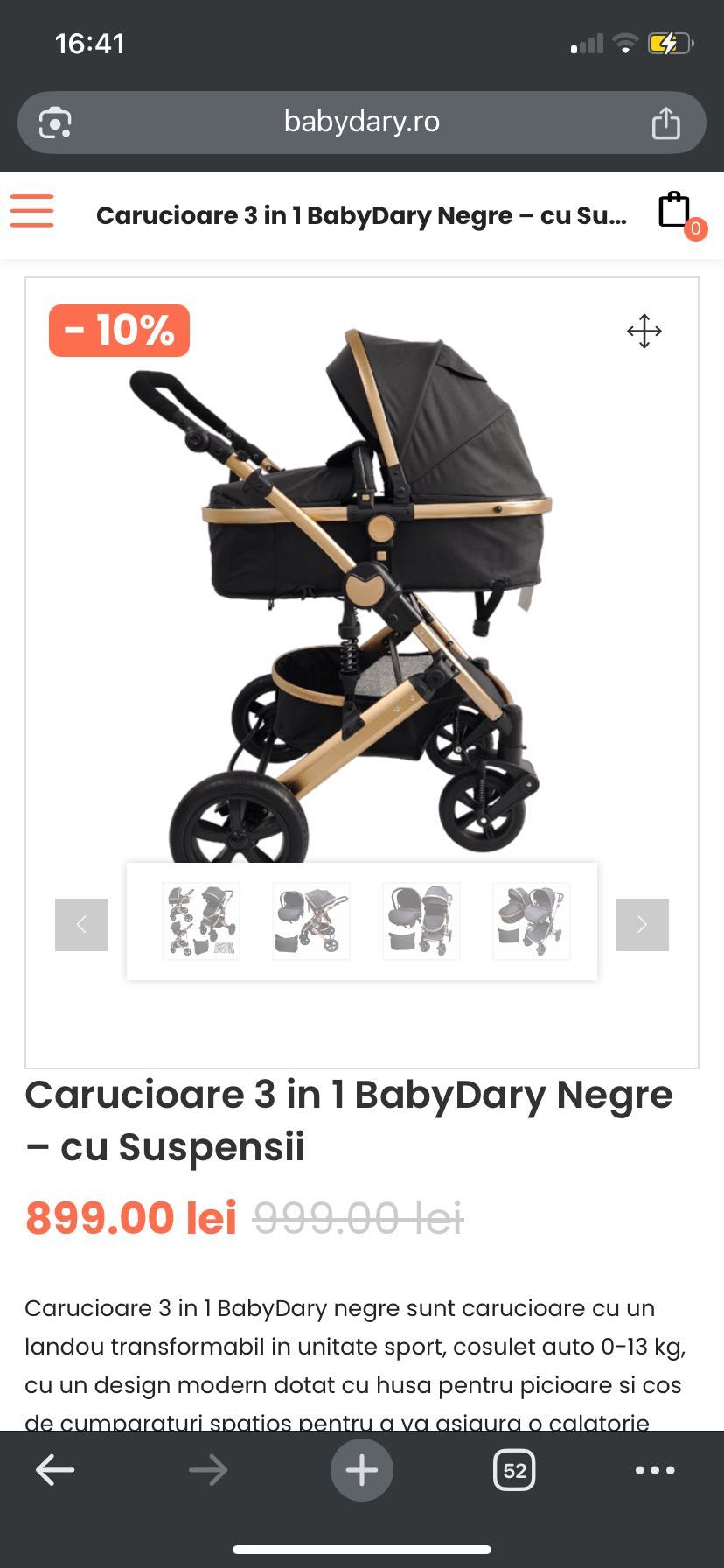 Carucioare 3 in 1 BabyDary Negre – cu Suspensii