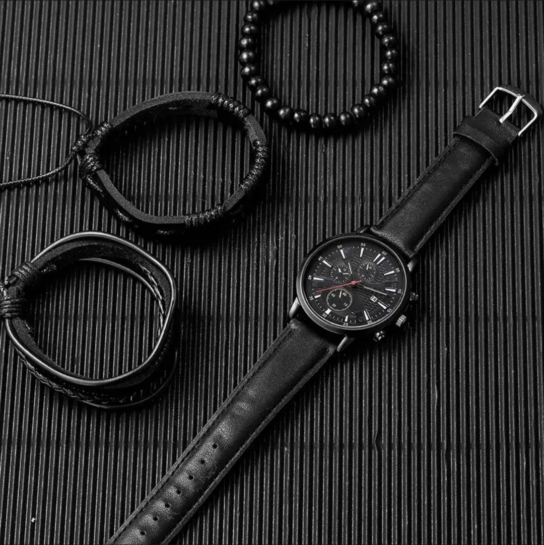 Круглые кварцевые часы с браслетом из искусственной кожи, 4шт