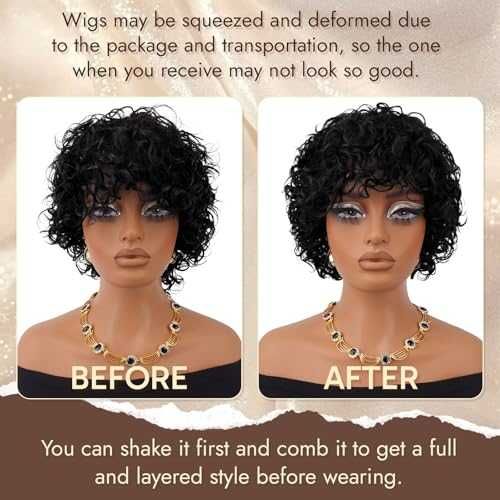 Нова Къдрава афро перука от истинска коса с бретон естествен обем жени