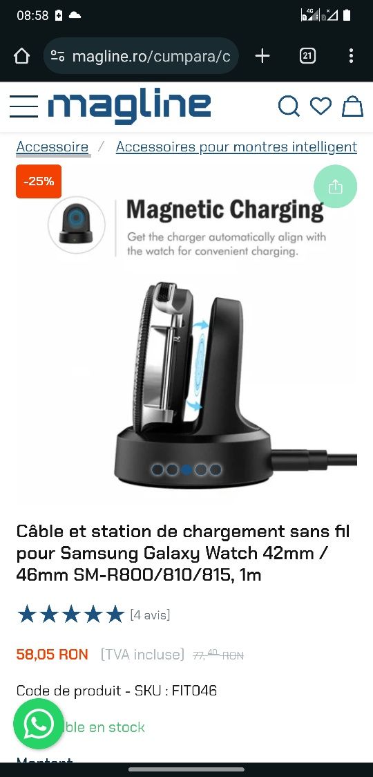 Wireless charging dock Incarcator fara fir pentru Samsung Watch