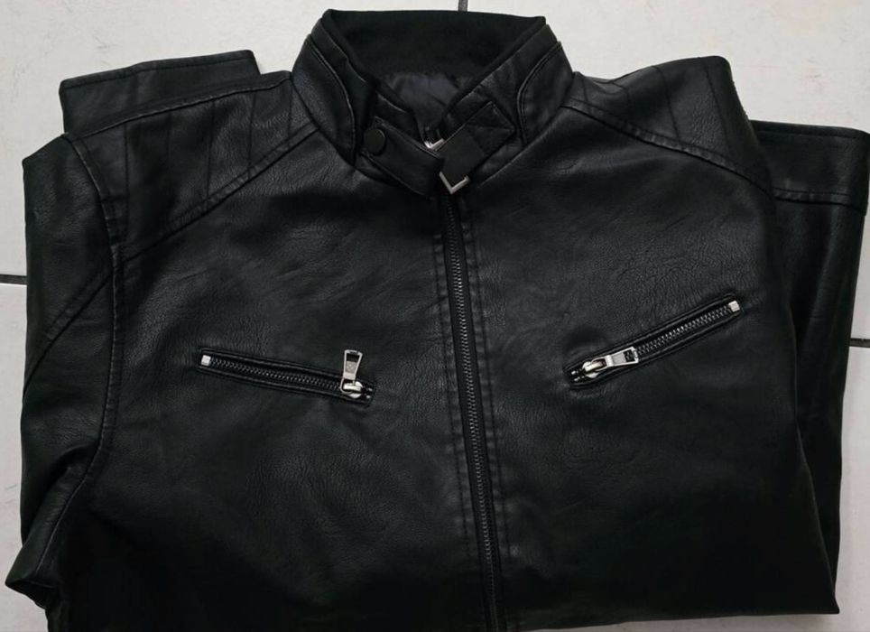 Черно кожено мъжко яке