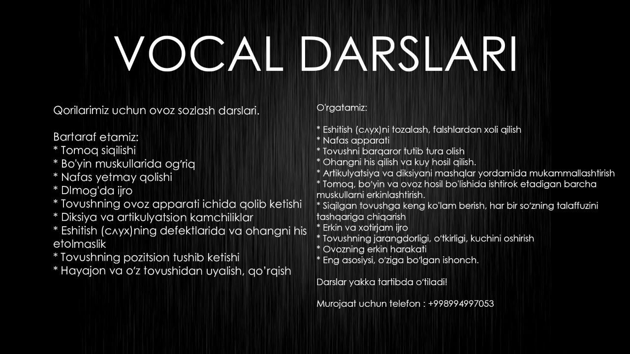 Qorilarimiz uchun Vocal darslari