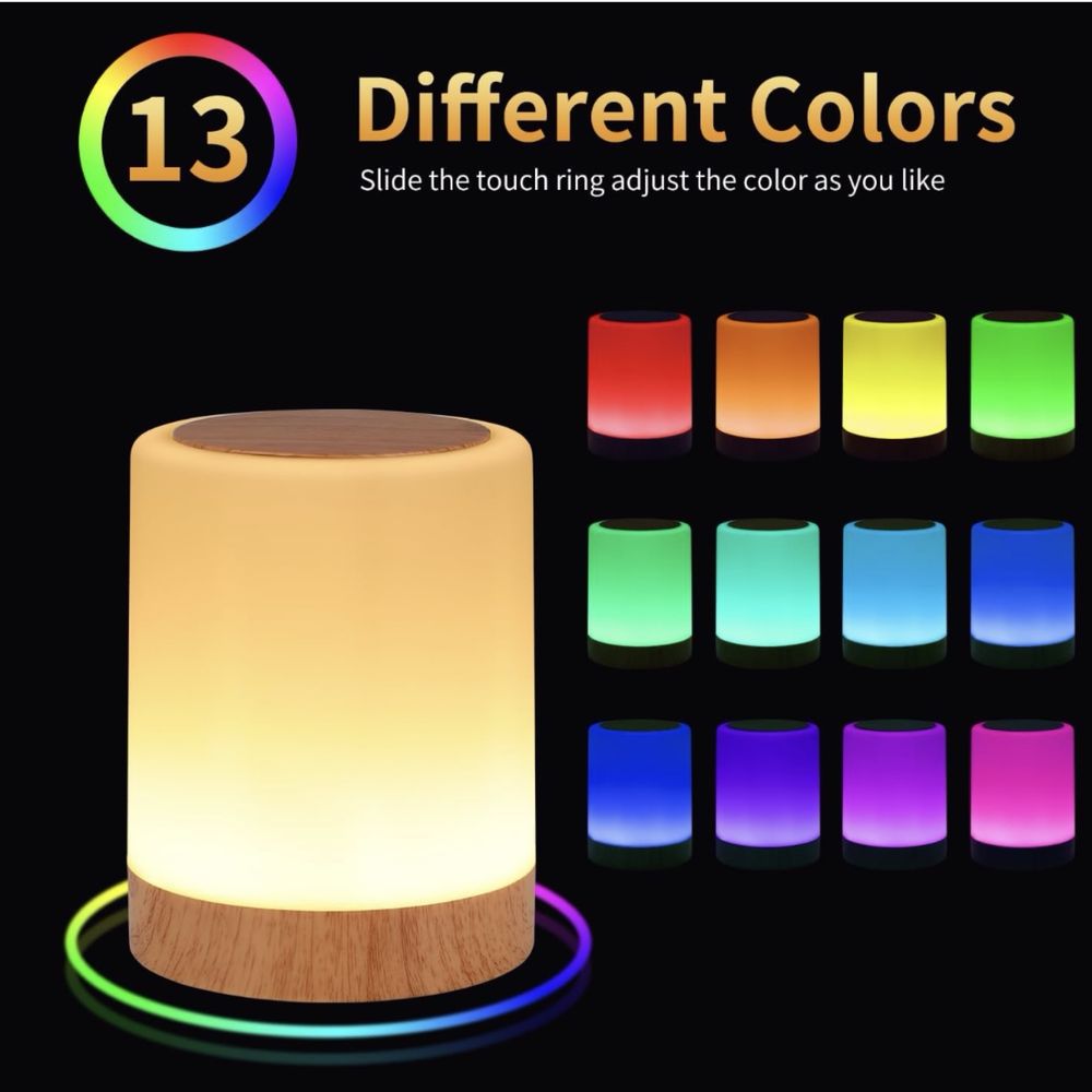 Тактилна нощна лампа, 13 RGB цвята и 5 нива на яркост