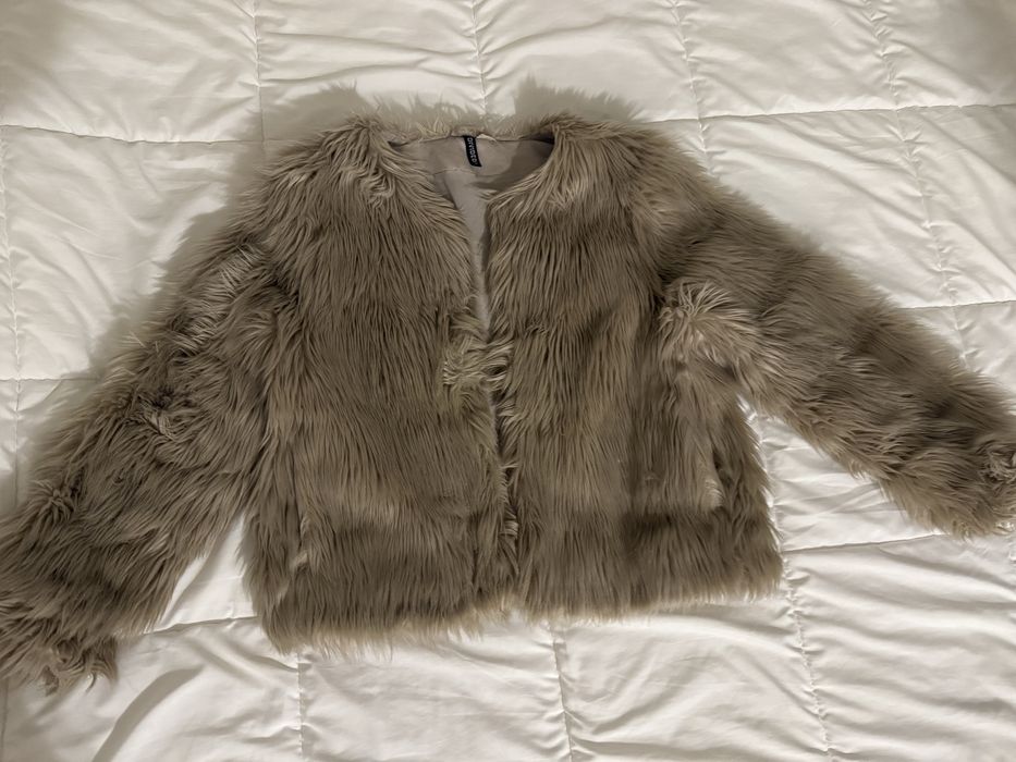 Палто от еко кожа с косъм HM