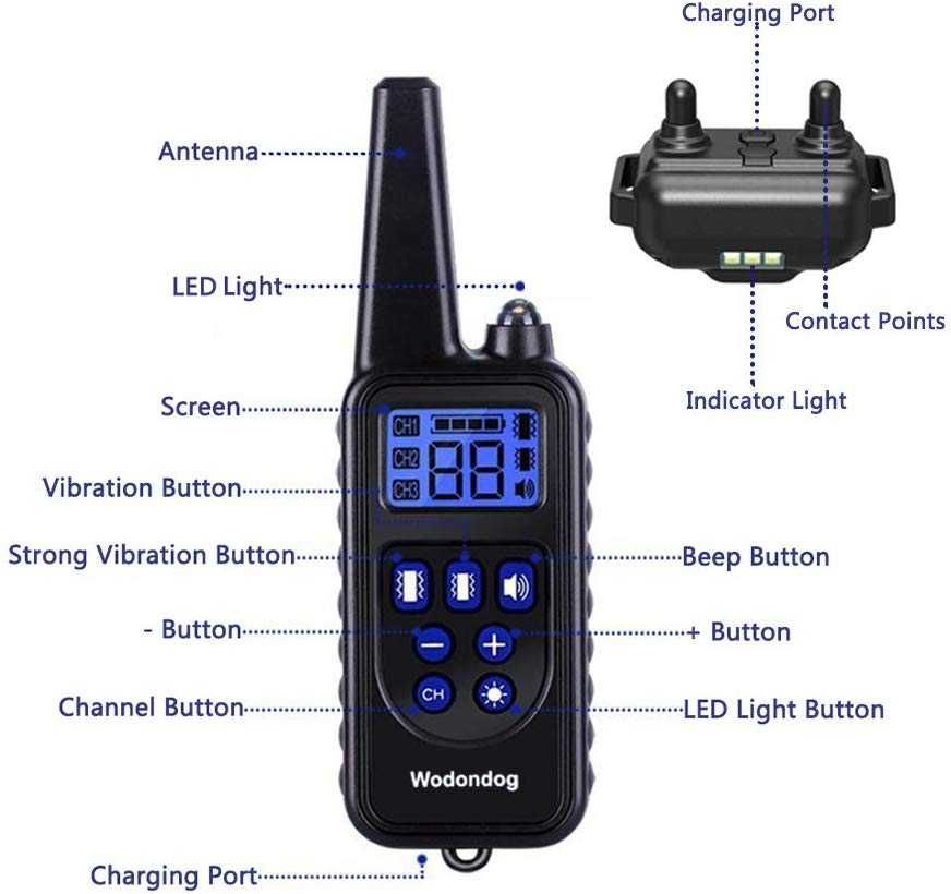 Zgarda dresaj caini Wodondog, vibratii, mod bip, raza 300m