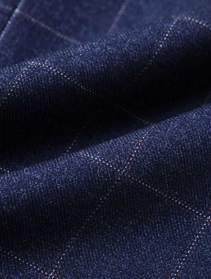 Costum slim 48 M slim Don John NOU doua piese albastru carouri lana
