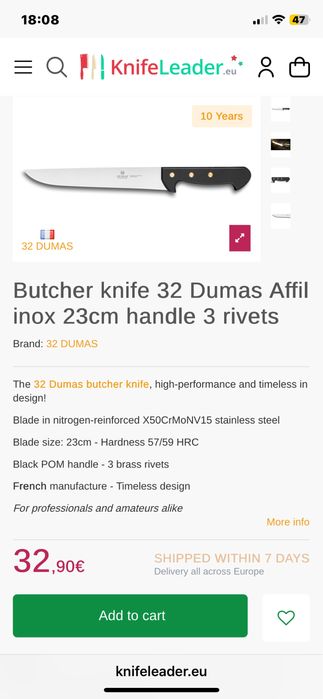 Cutit de diumensiuni mari Dumas