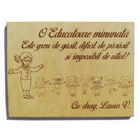 Cadou personalizat “Educatoare Minunata”, lemn natur, 20x30cm