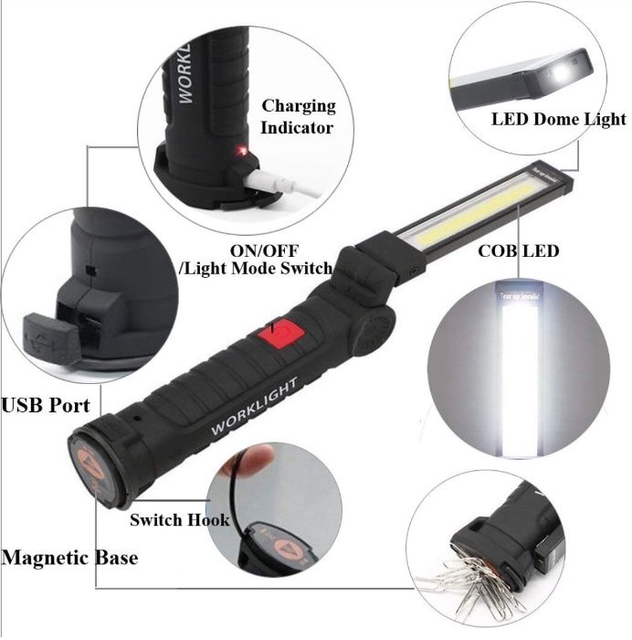 LED магнитна работна лампа COB светлина инструмент фенер начелник