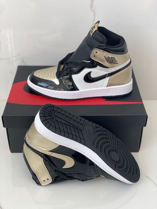 Air Jordan 1 High Patent Gold Toe NRG Retro White