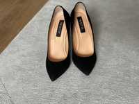 Pantofi Musette negri, piele intoarsa, toc 11 cm