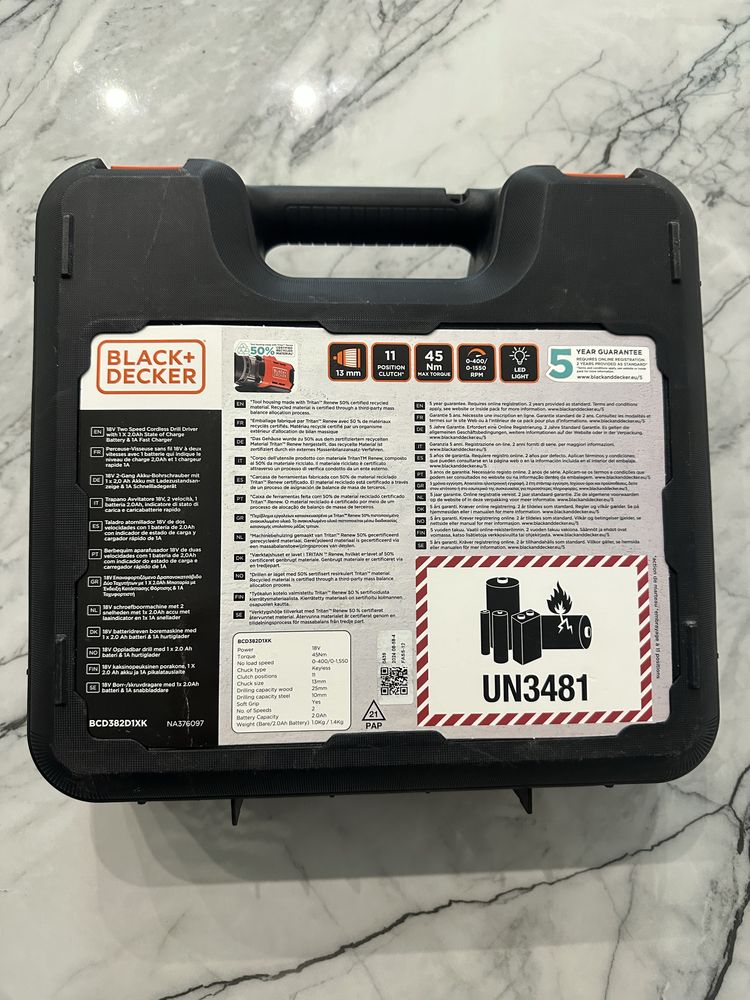 Bormasina cu acumulator Black+Decker 18V 2Ah BCD382D1K