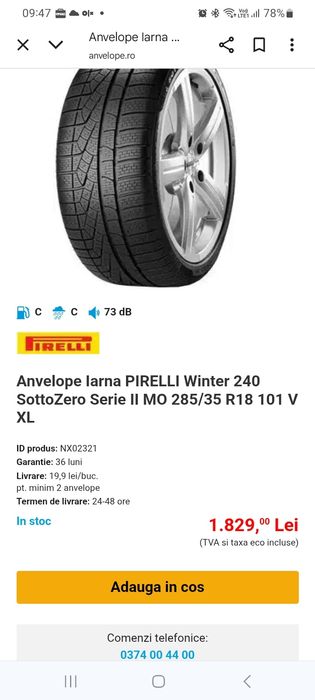 Anvelope iarna PIRELLI WINTER 240 SOTTOZERO SERIE II 285/35R18 101V