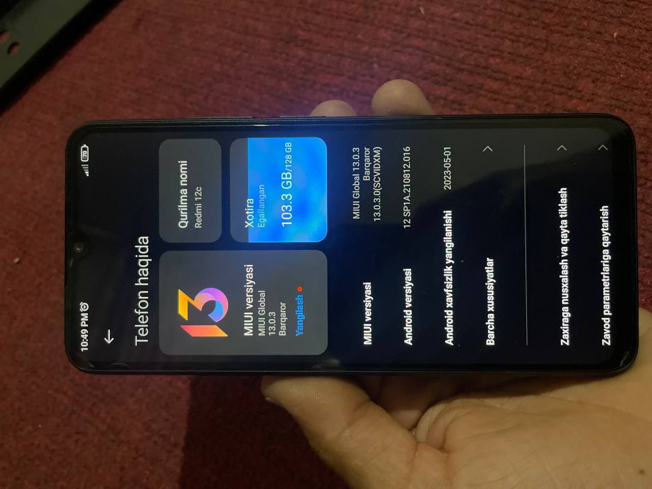 Redmi 12c Rangi:Black