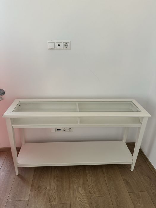 Consola/Masa alba cu geam 135x37x75