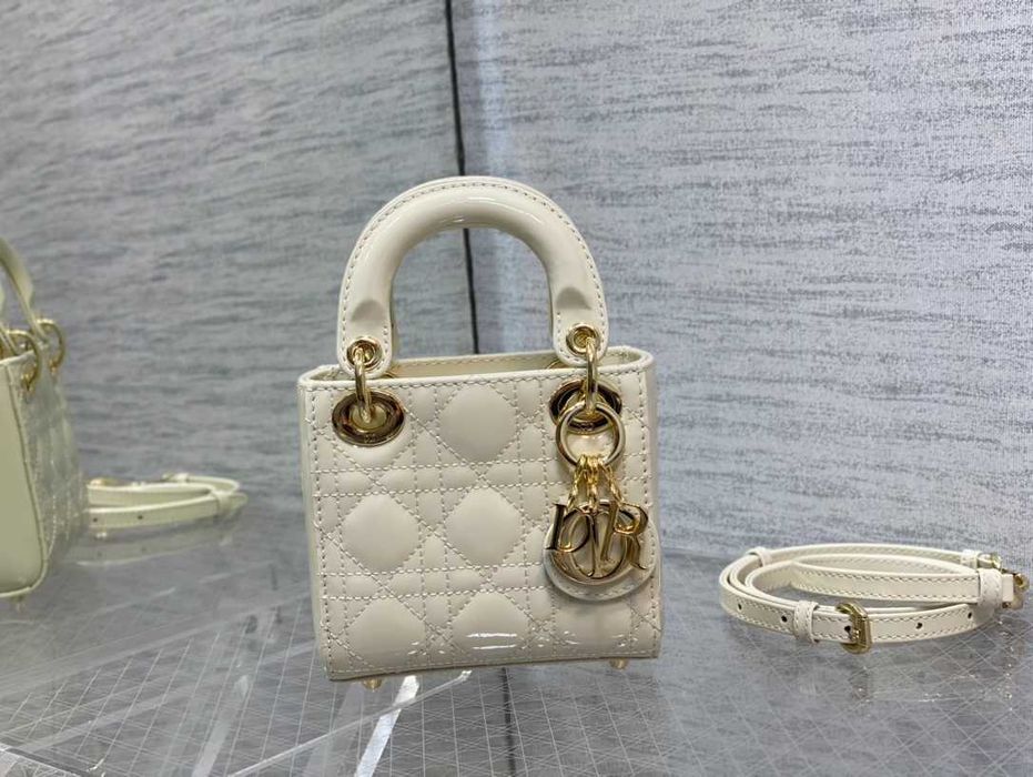 Geanta Christian Dior Lady Micro, White Patent, 12x10x5cm, Premium