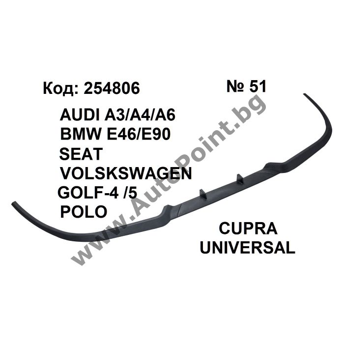 Спойлер Лип Универален  CUPRA Audi VW BMW Seat