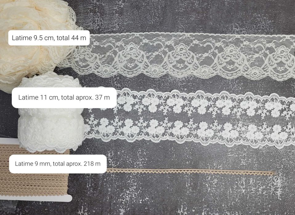 Lot dantela alba, ivory, crem, total 299 m