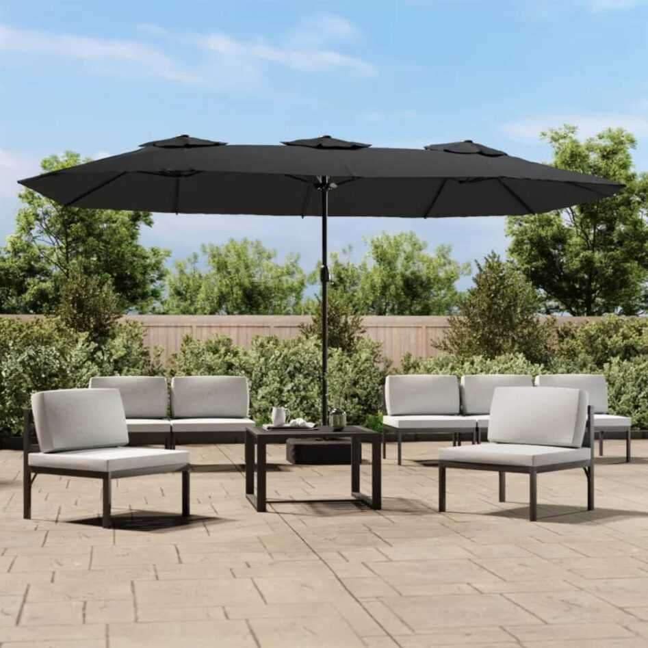 Umbrela de soare gradina/terasa cu lumini LED 450×245 cm Gri Antracit