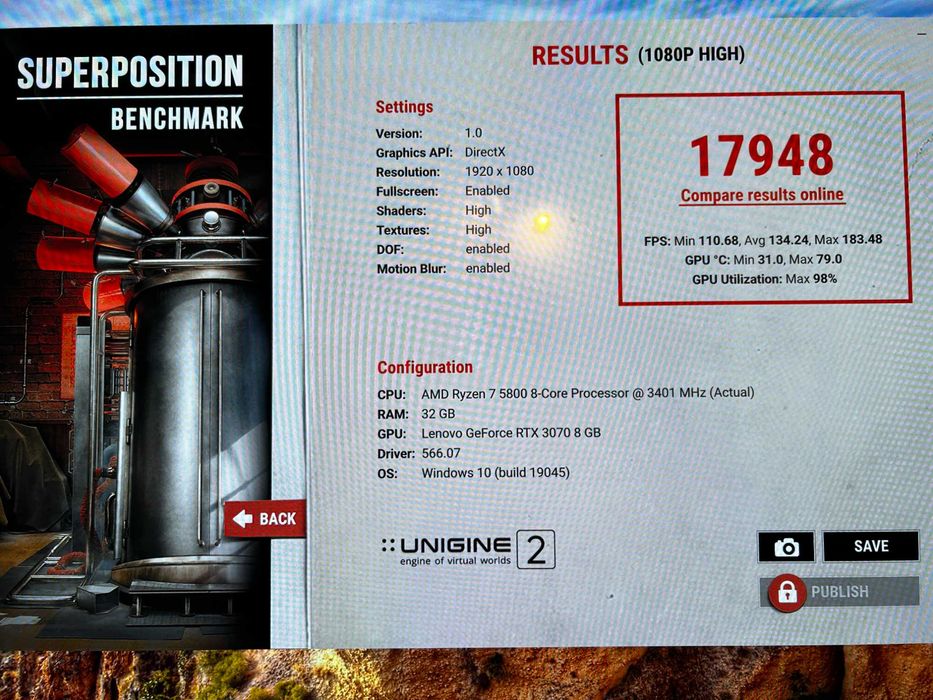 Геймърски Ryzen7 5800/RТX 3070/32gb рам/Nvme 1tb/LENOVO Legion/RGB Top