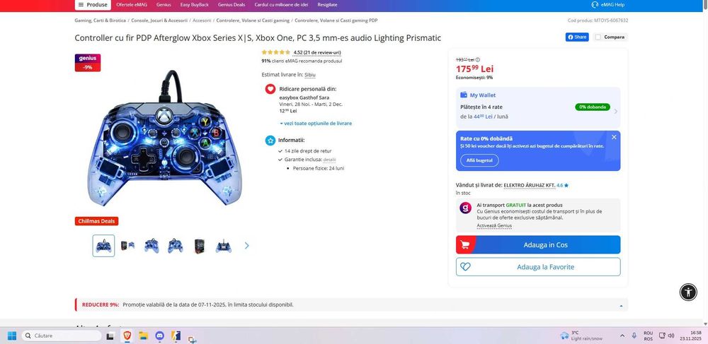 Controller cu fir PDP Afterglow Xbox One stare perfectă.