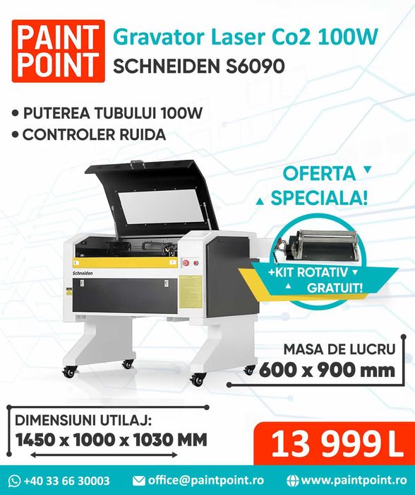 Gravator Laser CO2 SN6090 100W - 600x900mm RUIDA - Ghidaj Axe LINIAR