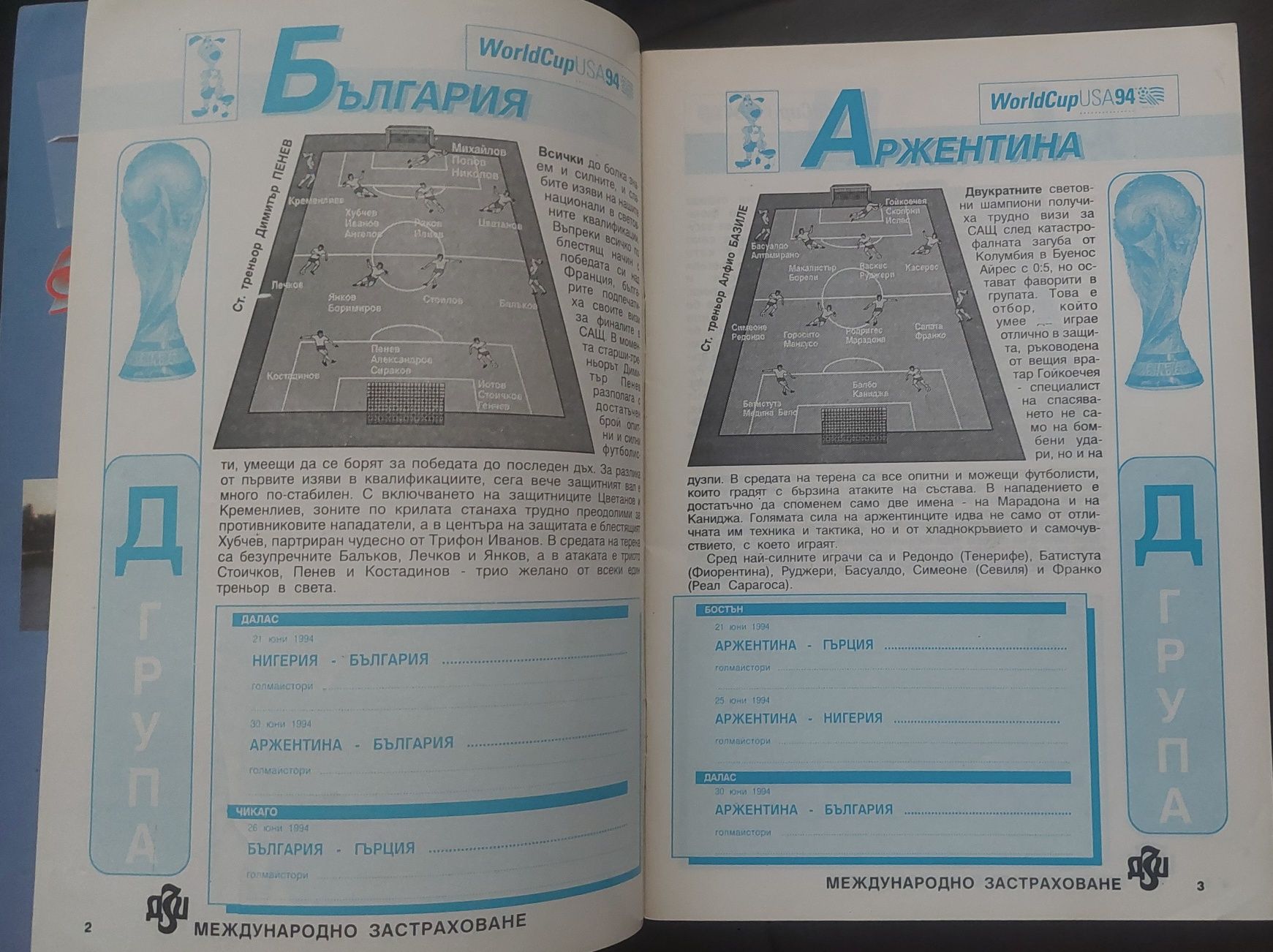 Футболна програма България СП САЩ 94
