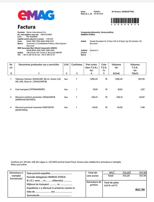 Televizor SmartTv Horizon de 81 cm în garanție