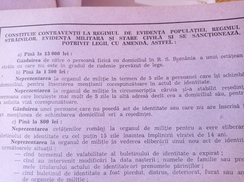 Carte de imobil din arhiva miliției R.S.R, document necompletat.