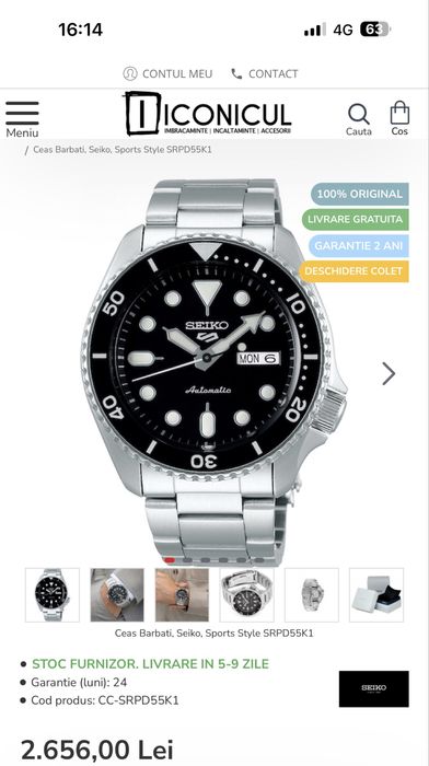Vând ceas Seiko Nou transparent Automatic adus din Swis