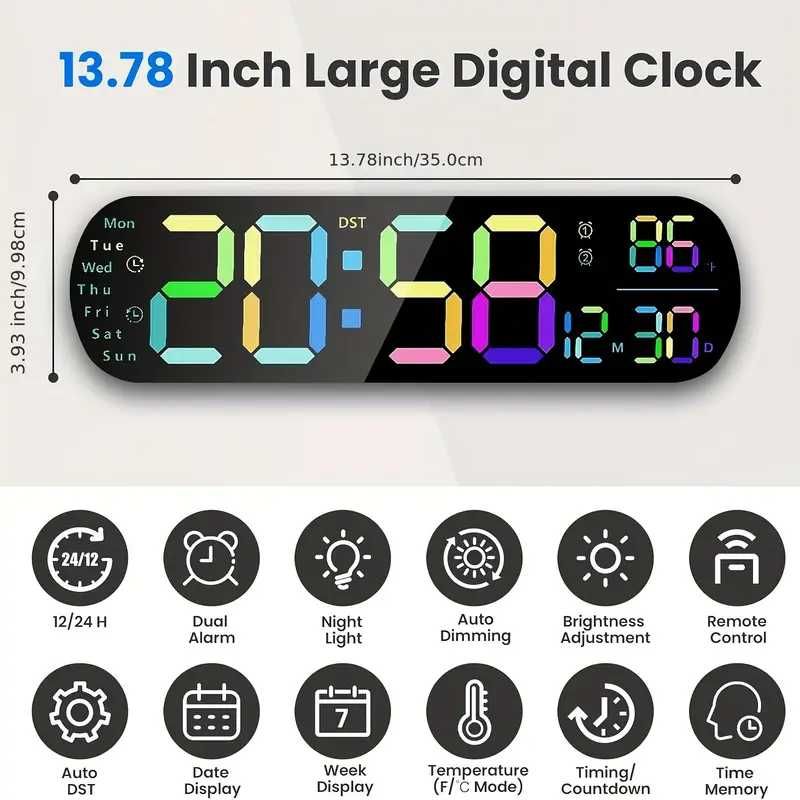 LED RGB настенные часы с пультом. LED Soat chiroq o'zgaruvchan- pultli