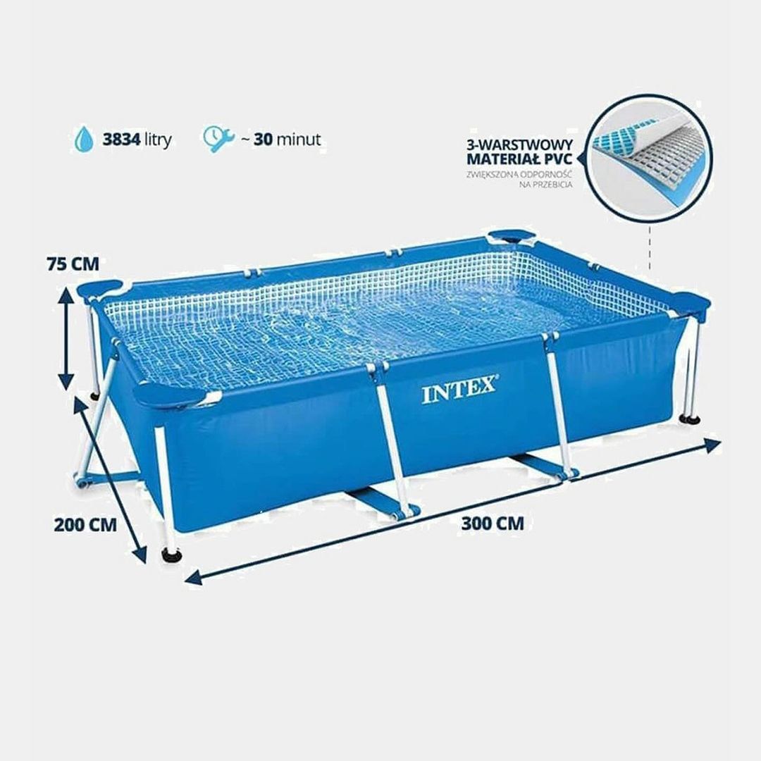 Прямоугольный Каркасный бассейн 300×200×75 INTEX stoyka basseyn