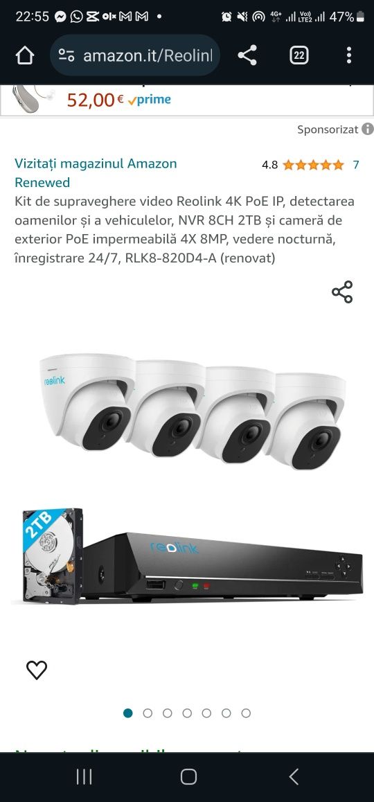 Kit de supraveghere video Reolink 4K PoE IP, detectarea oamenilor și a