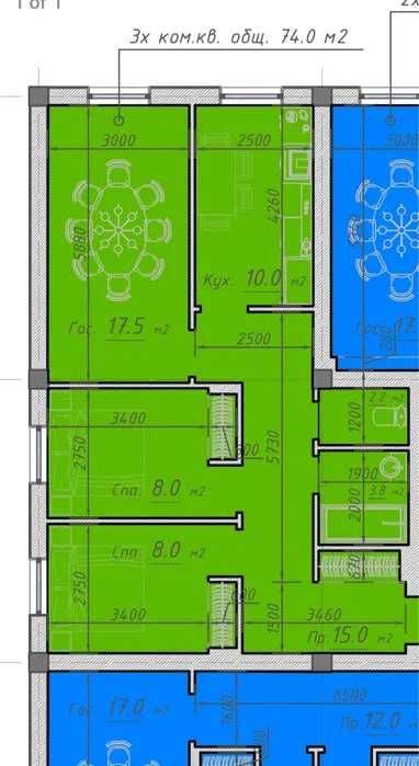 3-комнатная, 4 окна, кирпич, ул. Бобура, 6/6 этаж, 74 м²!`